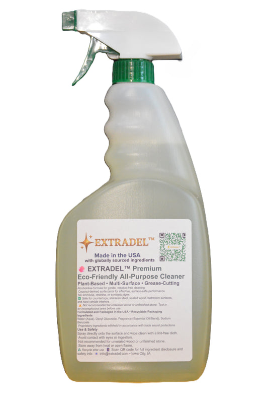EXTRADEL™ Premium 32 oz Eco-Friendly All-Purpose Cleaner, Plant-Based, Essential Oil Scent, Biodegradable Multi-Surface Spray