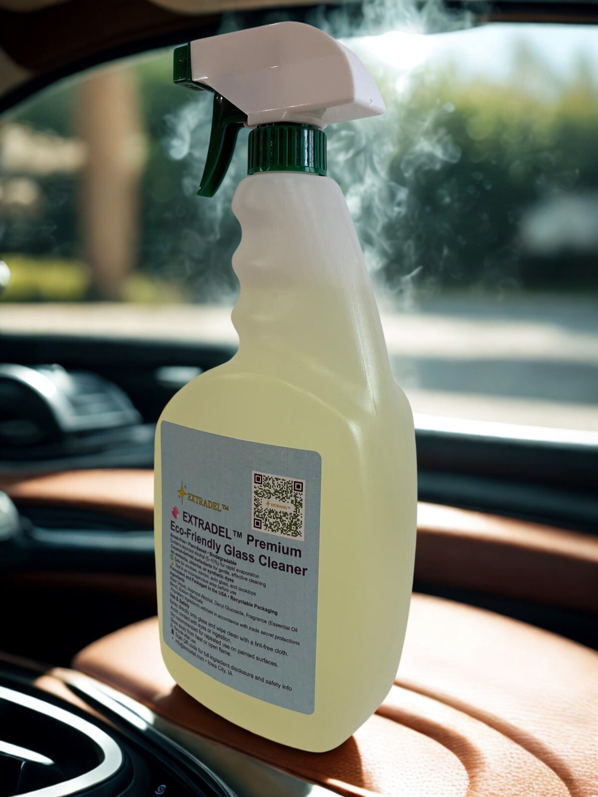 EXTRADEL™ Premium 32 fl oz Eco-Friendly Glass Cleaner, Plant-Based, Streak-Free, Light Naturally-Derived Scent, Biodegradable Spray